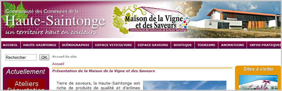 Site internet de la maison de la Vigne